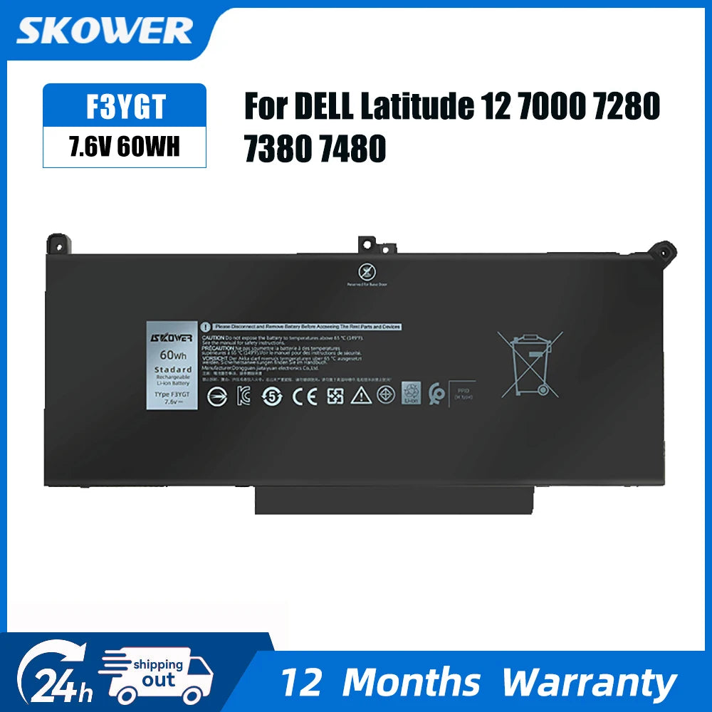 SKOWER F3YGT DJ1J0 Laptop Battery for Dell Latitude 12 7000 7280/E7280 7490/E7490 7290/E7290 7380/E7380 7390/E7390 7480/E7480