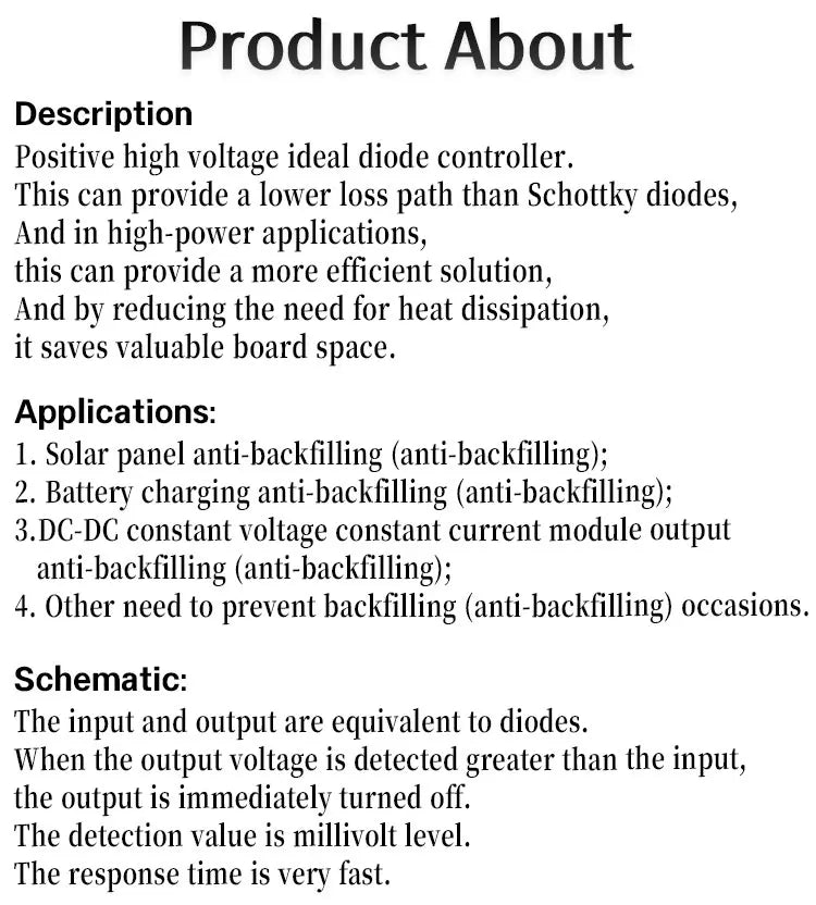 Enerkey Ideal Diode 100V 50A 0.75mΩ Sufficient Current Photovoltaic Solar Base Station Industrial Control Redundancy Switching