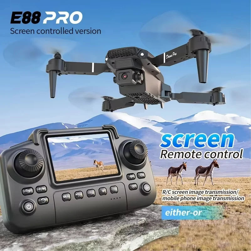 2026 Upgraded Drone E88 Pro 8K Dual-Camera HD Aerial Photography Dron with Screen Foldable Quadcopter RC Toy for Kids Boys Gifts