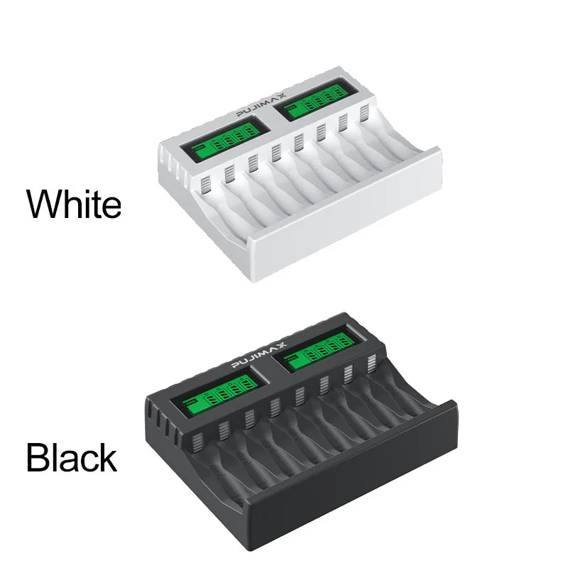 PUJIMAX 8 Slots Smart Battery Charger For 1.2V AA/AAA Ni-MH Rechargeable Batteries Independent Charging Battery Charger