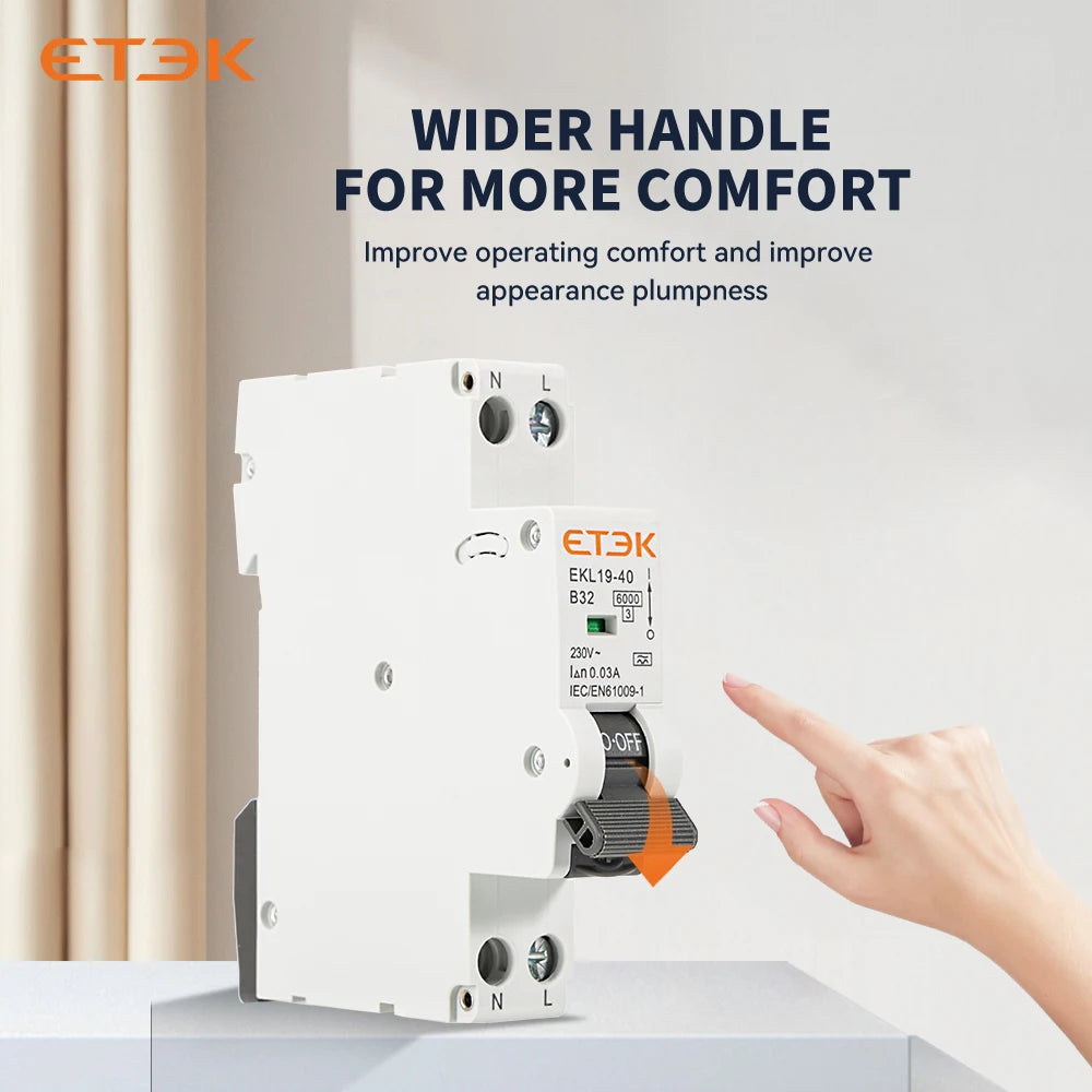 ETEK  A Type RCBO 2Pole 18mm Residual Automatic Circuit Breaker DPN With Over Current Leakage Protection 30mA EKL19