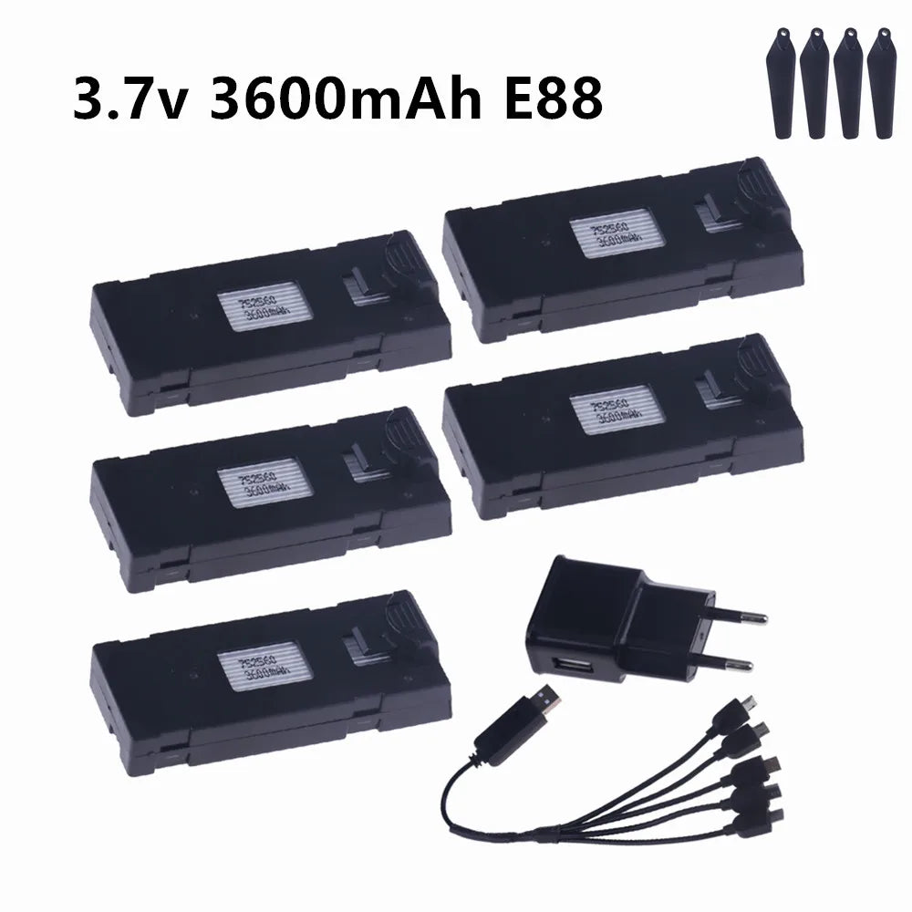 E88 Drone Battery 3.7V 1800/2600/3600/5000/6500mAh For E88PRO E99 E99PRO P1 K3 P10 A13 E525 RC Quadcopter Parts Battery