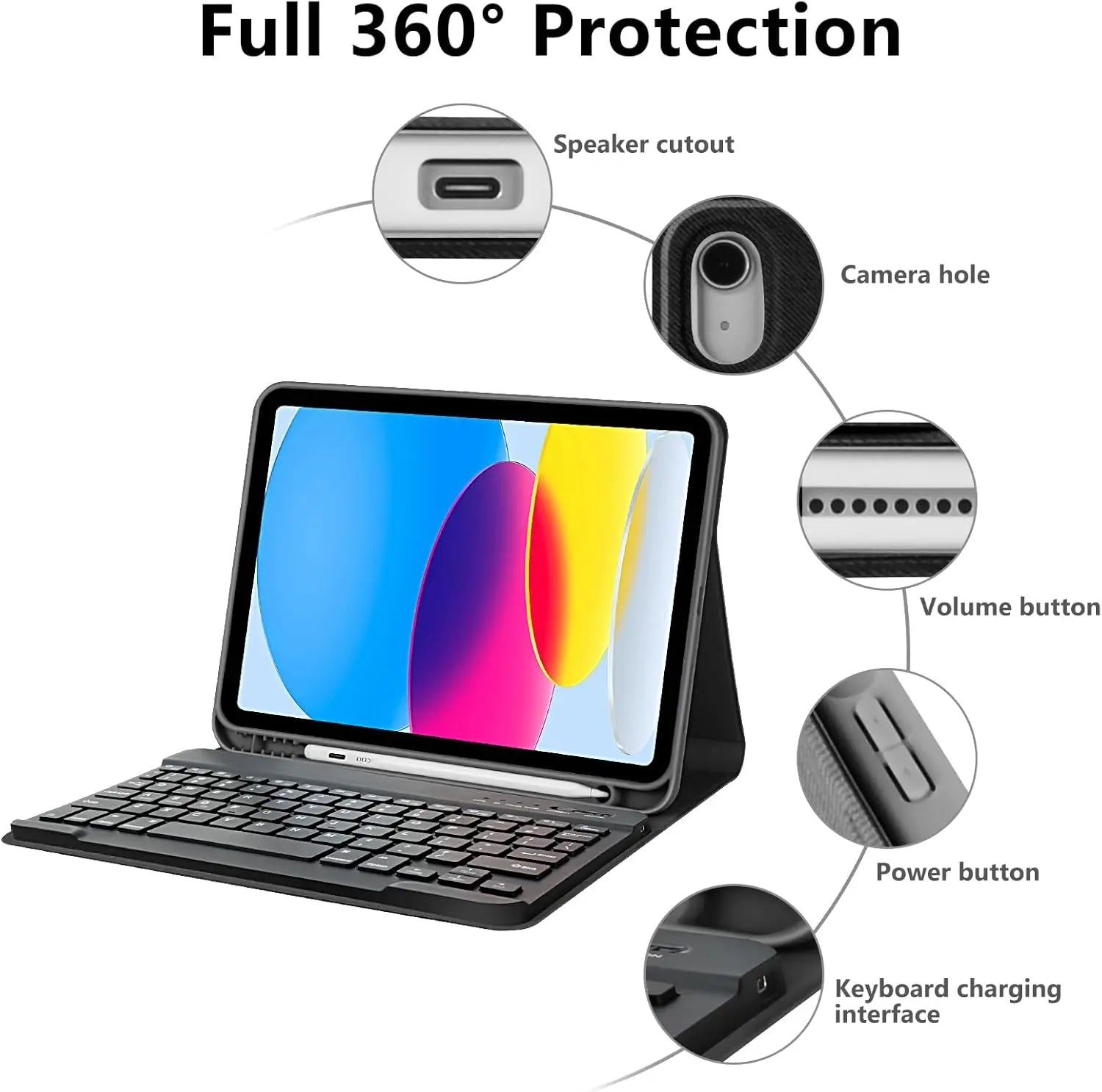 Keyboard Case for iPad (A16) 11th/10th Generation,Detachable Wireless Keyboard,Stand Folio Keyboard Cover with Pencil Holder