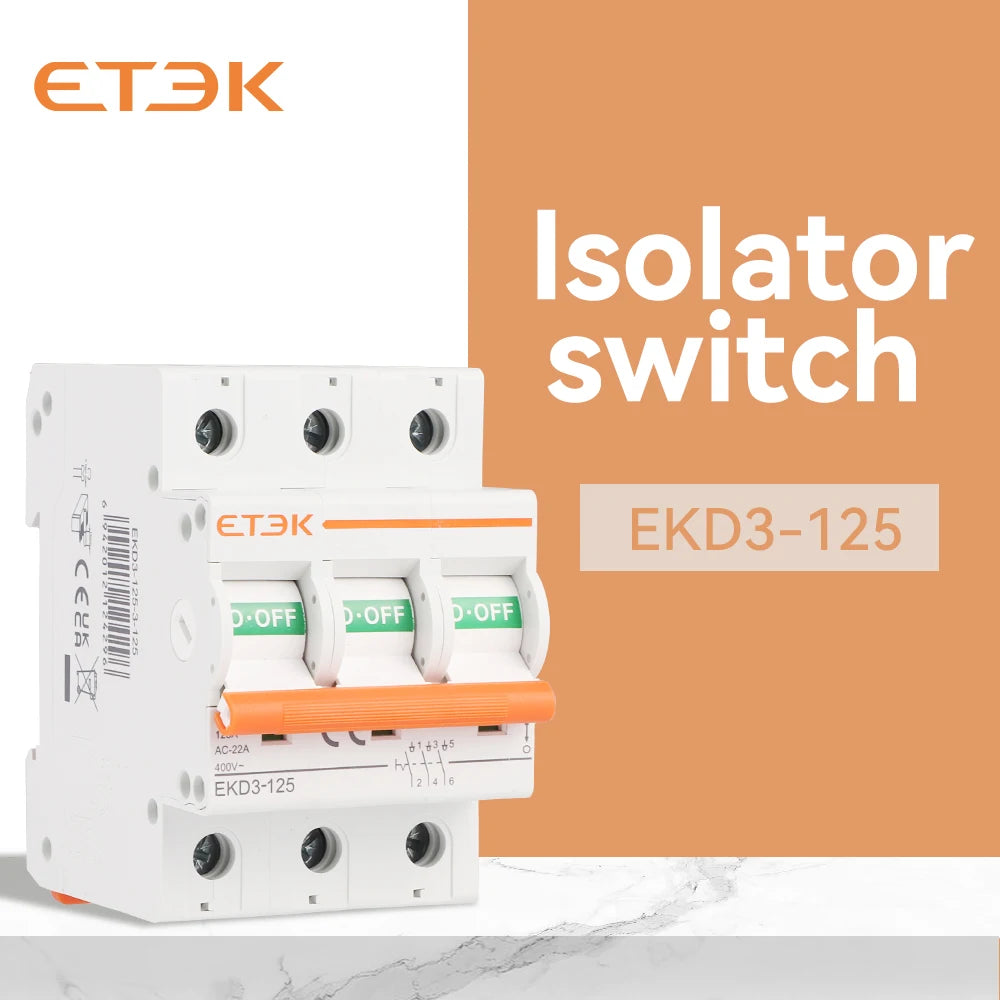 ETEK  Isolater Switch AC 125A Low Voltage 50Hz 1,2,3,4 pole 240/415V High Current Electrical Isolation Switch EKD3