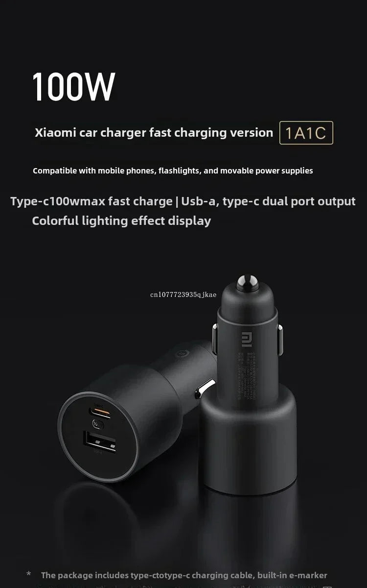 Xiaomi (MI) Car Charger Fast Charging Version 1A1C 100W Smart Car Charger Car Mobile Phone Charger Mobile Phone Car Charger