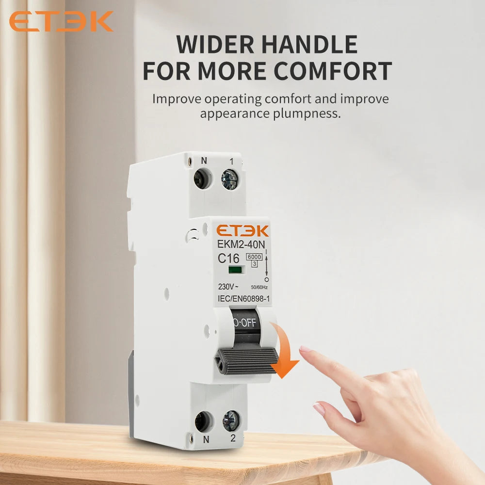 ETEK Din rail mounted miniature household air circuit breaker MCB 30mA C curve 10A 16A 20A 25A 32A 1P+N Mini circuit breaker EKM