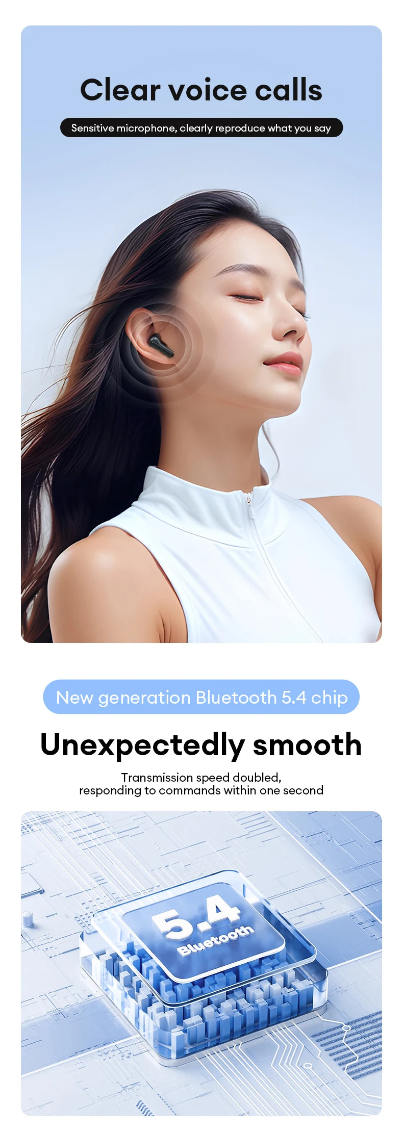 Lenovo XT58 Wireless Earphones Intelligent Noise Reduction Bluetooth 5.4 Headphone Gaming Headset HIFI Earbuds Sound LED Display
