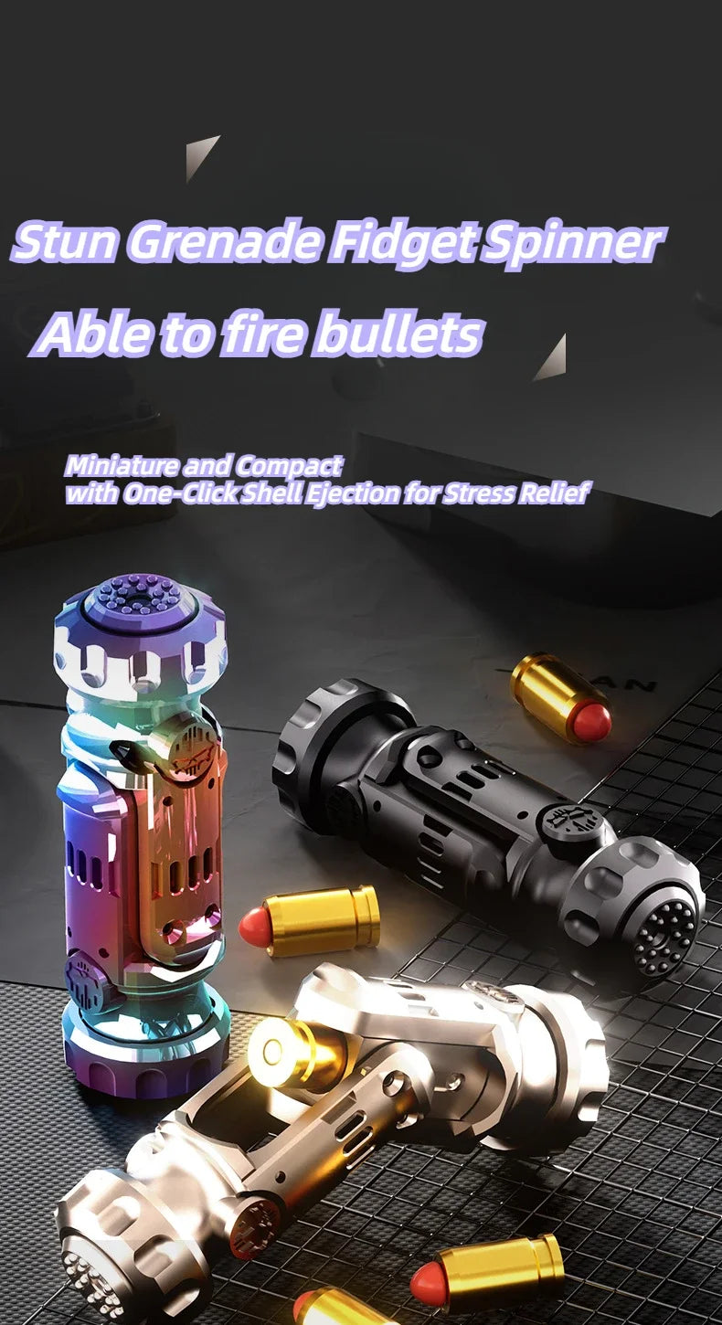 Stun Grenade Fidget Spinner Miniature Pistol Toy Gun with Ejectable Shells Stress Relief Finger Toys for Adults Kids Best Gifts