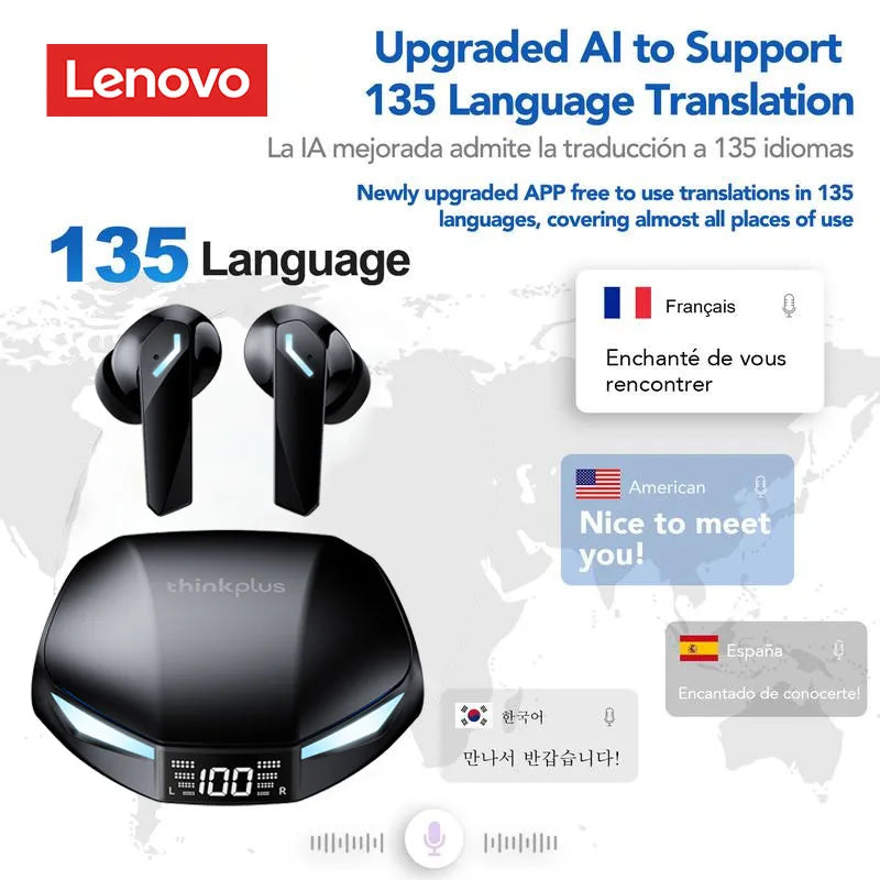 Lenovo XT53 AI Translation Earbuds Wireless Bluetooth 5.4 HD Voice Calls Noise Reduction Earphones Real-time Translation Headset