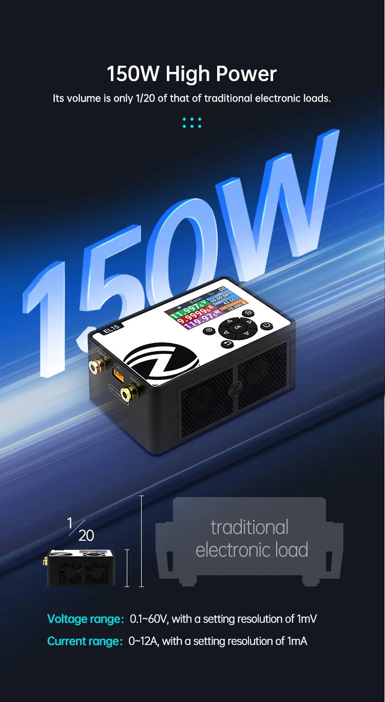 ALIENTEK EL15 150W DC Electronic Load, Mini Programmable Battery Tester with Constant Current and Voltage Check