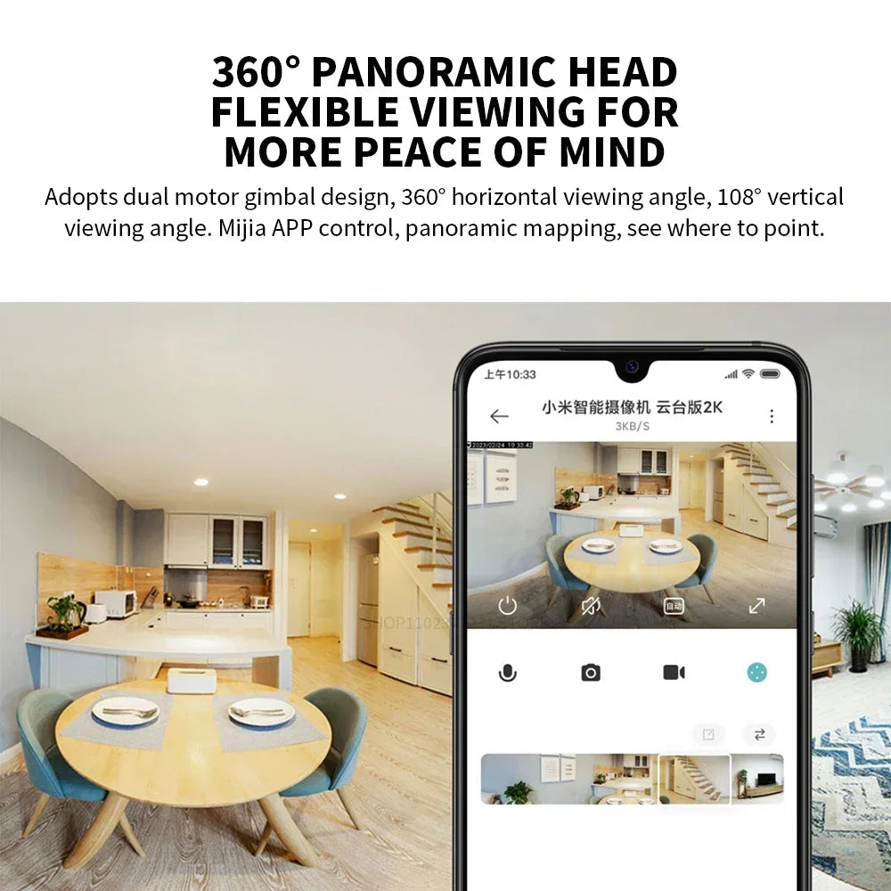 Xiaomi Smart Home 360° Security Camera Mi PTZ 2K Webcam 1296P 3 Megapixel AI Human Detection Night Vision Webcam Work With App