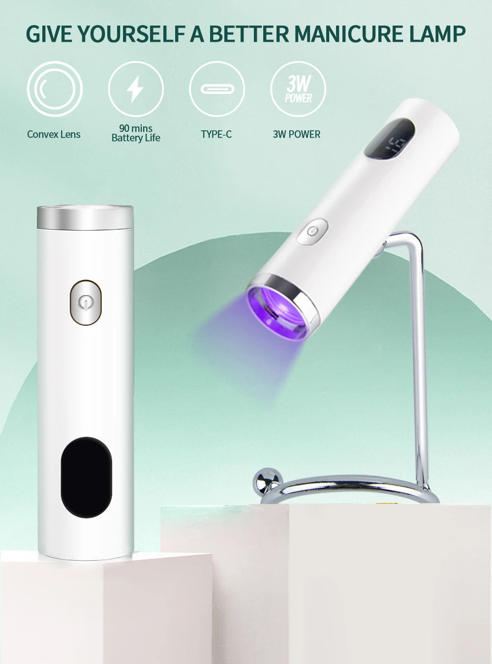 Nailpop UV Light with Stanp Handheld Mini Nail Cure Lamp Portable Rechargeable Nail Dryer Fast Curing for Gel Polish Glue Gel