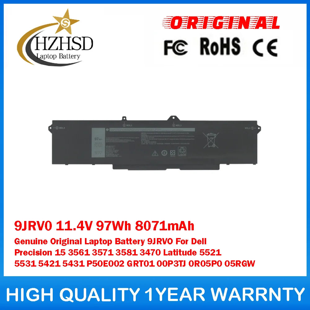 9JRV0 11.4V 97Wh 8071mAh Genuine Original Laptop Battery 9JRVO For Dell Precision 15 3561 3571 3581 3470 Latitude 5521 5531 5421