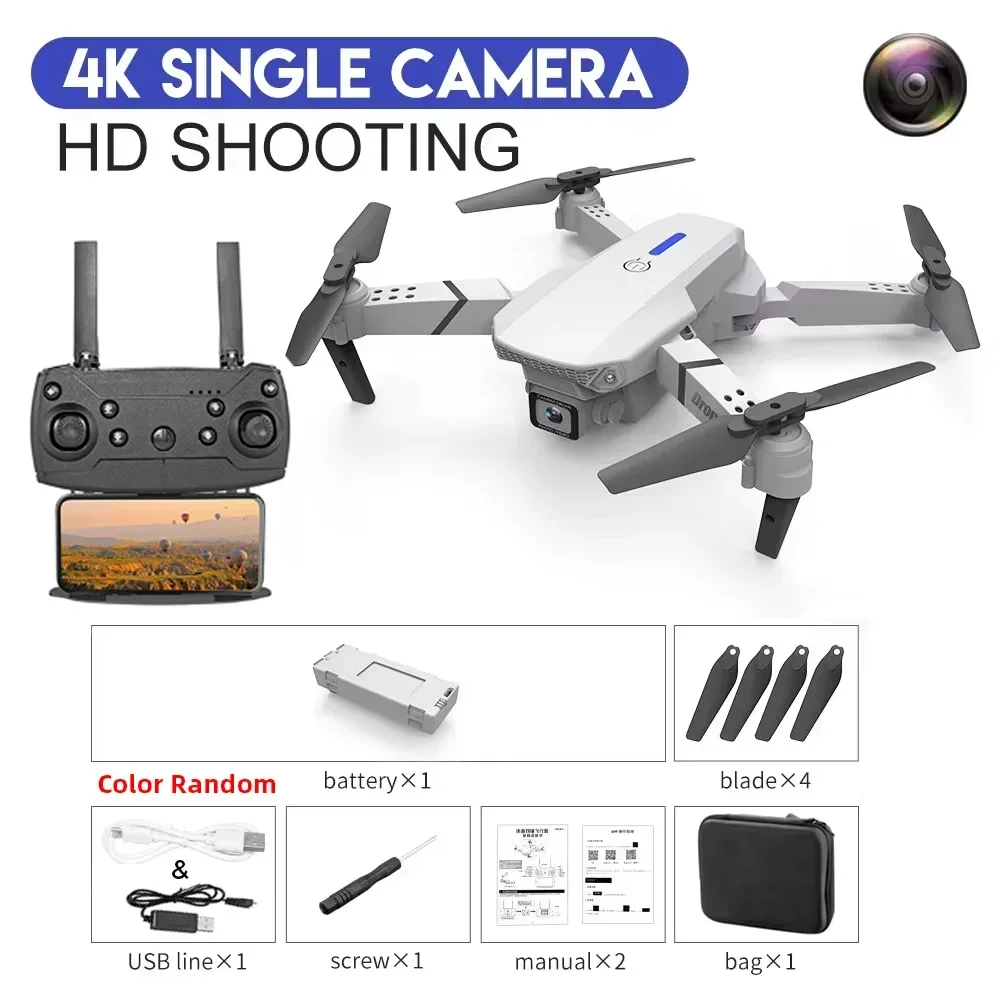 E88 ProIntelligent Folding Drone Supports single/Dual Camera Switching 4KPicture Quality+Wide-angle Shooting WiFiDirect Real-Tim
