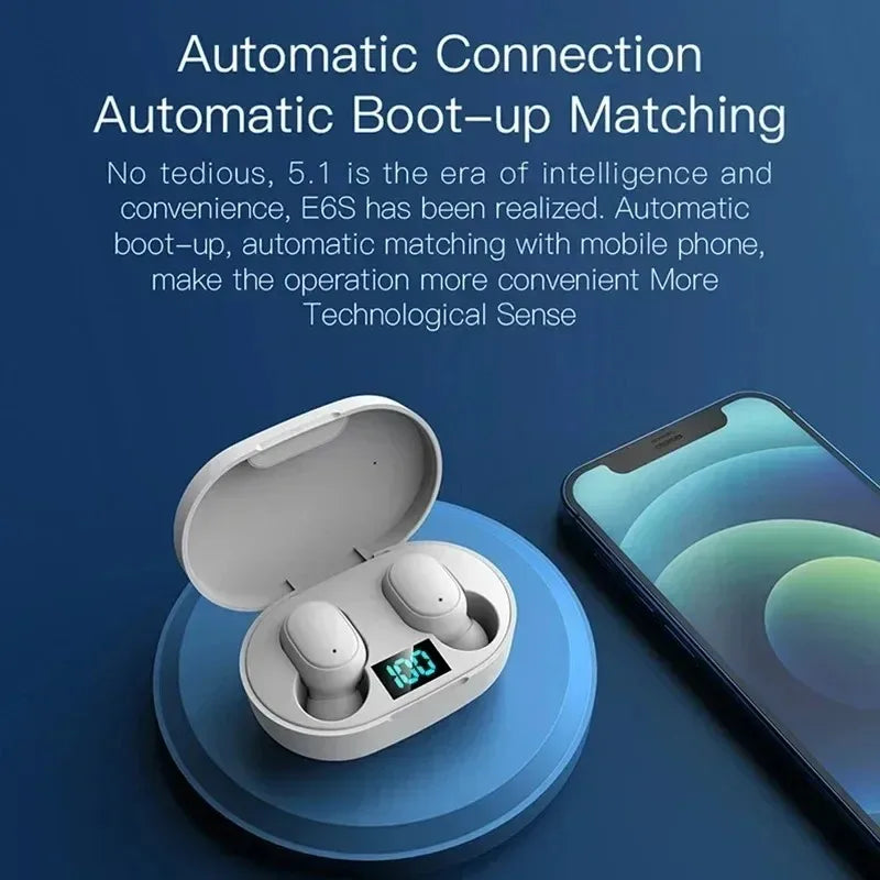 TWS Wireless Headphones Bluetooth Earphones E6S Wireless Bluetooth Headset Waterproof Noise Cancelling LED Earbuds with Mic