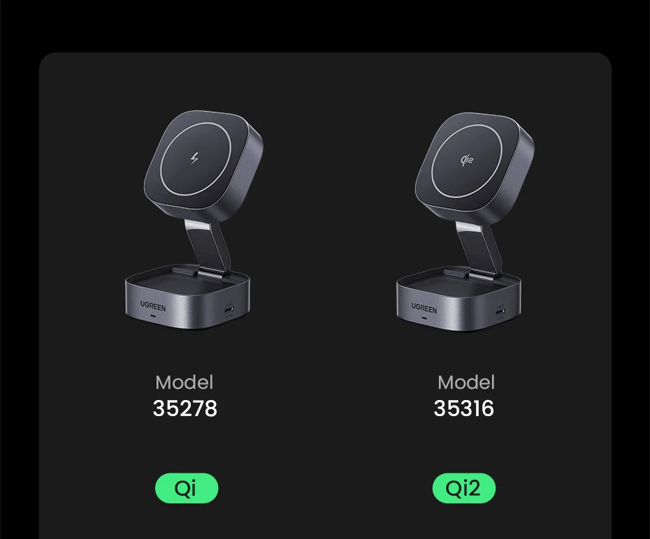 UGREEN Qi2/Qi Magnetic Wireless Charger Stand 15W 2-in-1 Charging Stand For iPhone 16 17 Pro Max/AirPods MagSafe Fast Charger