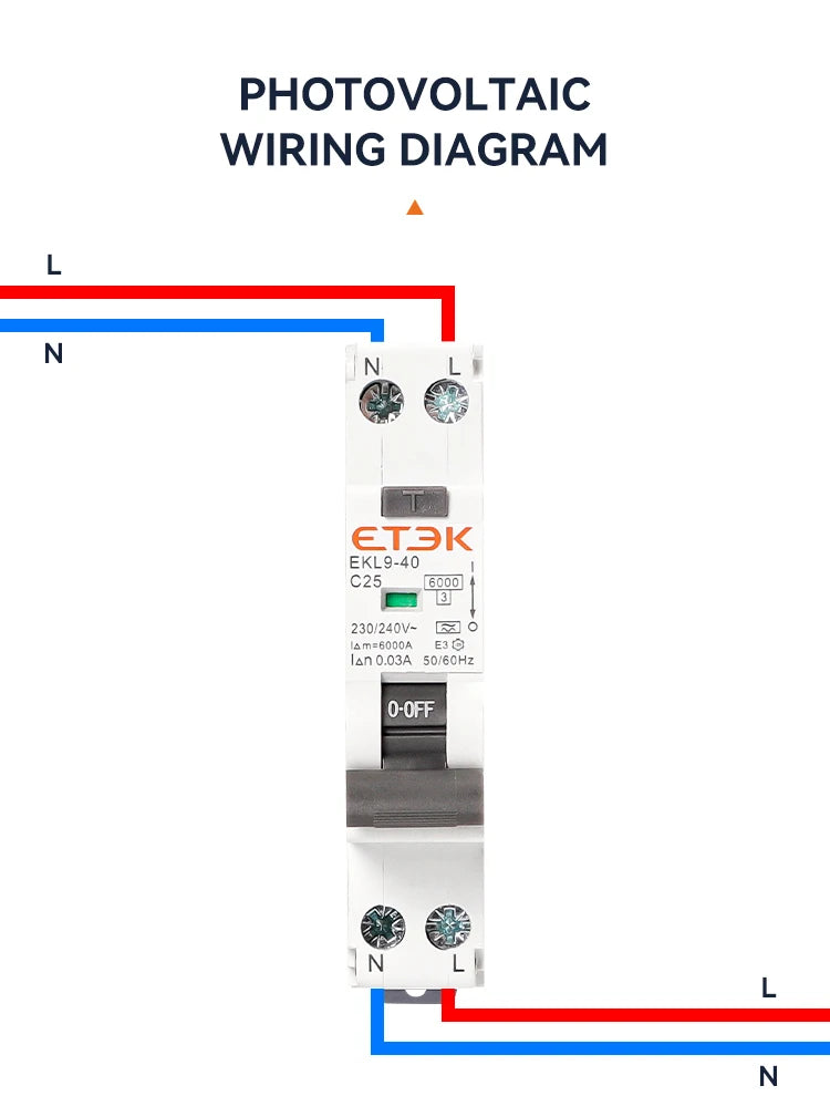 ETEK  A Type RCBO 2Pole 18mm Residual Automatic Circuit Breaker DPN With Over Current Leakage Protection 30mA EKL19