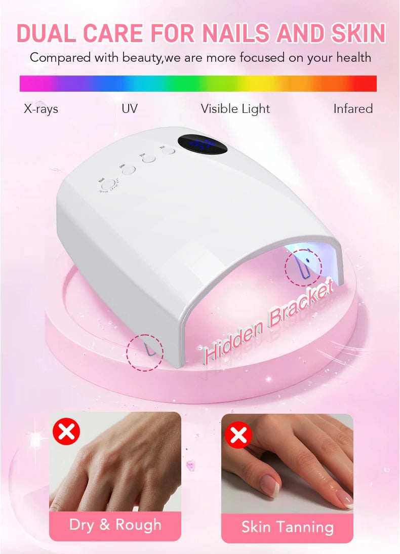 Rechargeable UV LED Nail Lamp 66W Lamp for Manicure with LCD Screen 4 Timer Settings Nail Art Manicure Tools for Home and Salon