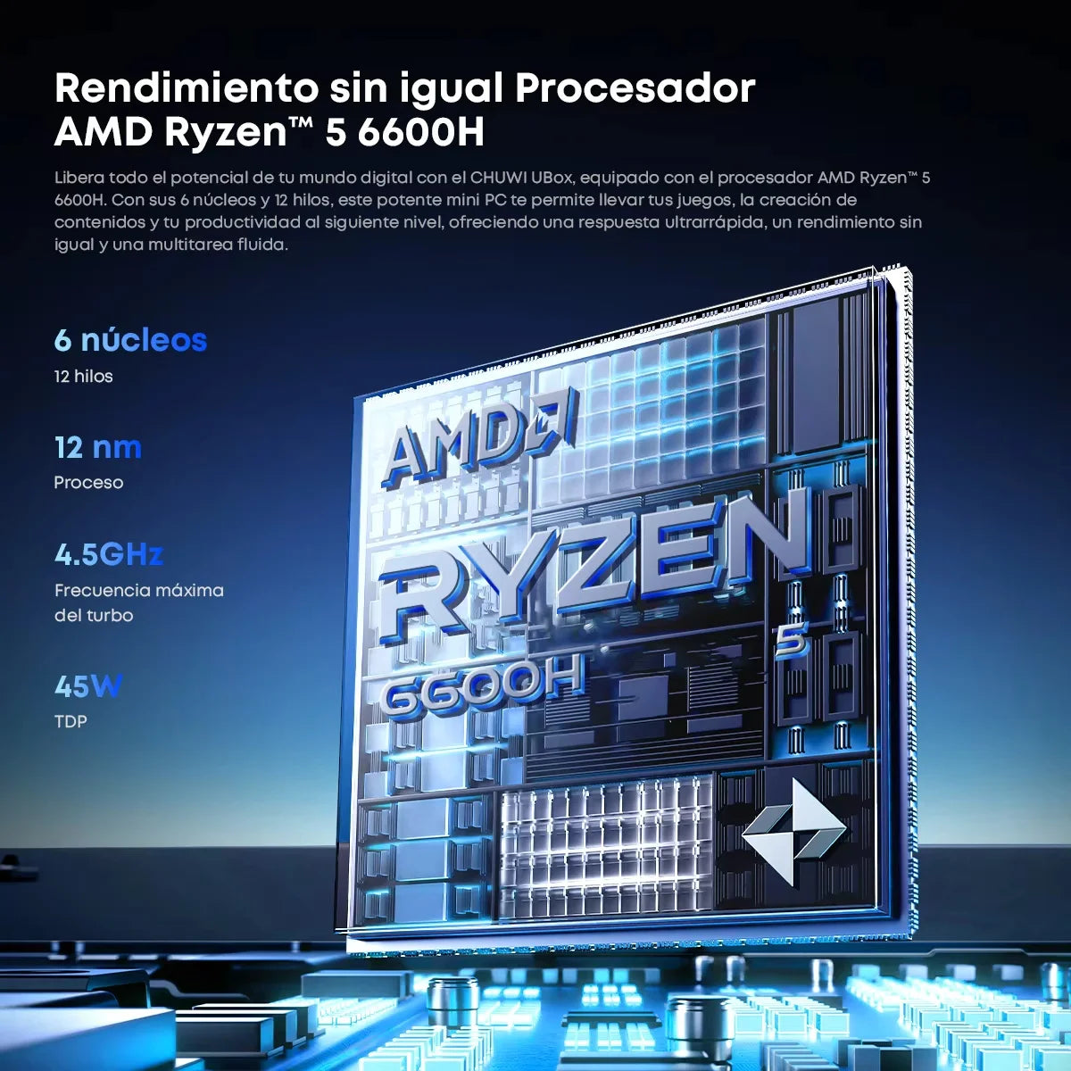 CHUWI UBox AMD R5-6600H Mini PC 6 Cores 12 Threads DDR5 16GB 512GB SSD 4.5GHz Max Frequency WiFi 6＆1G LAN Desktop Computer
