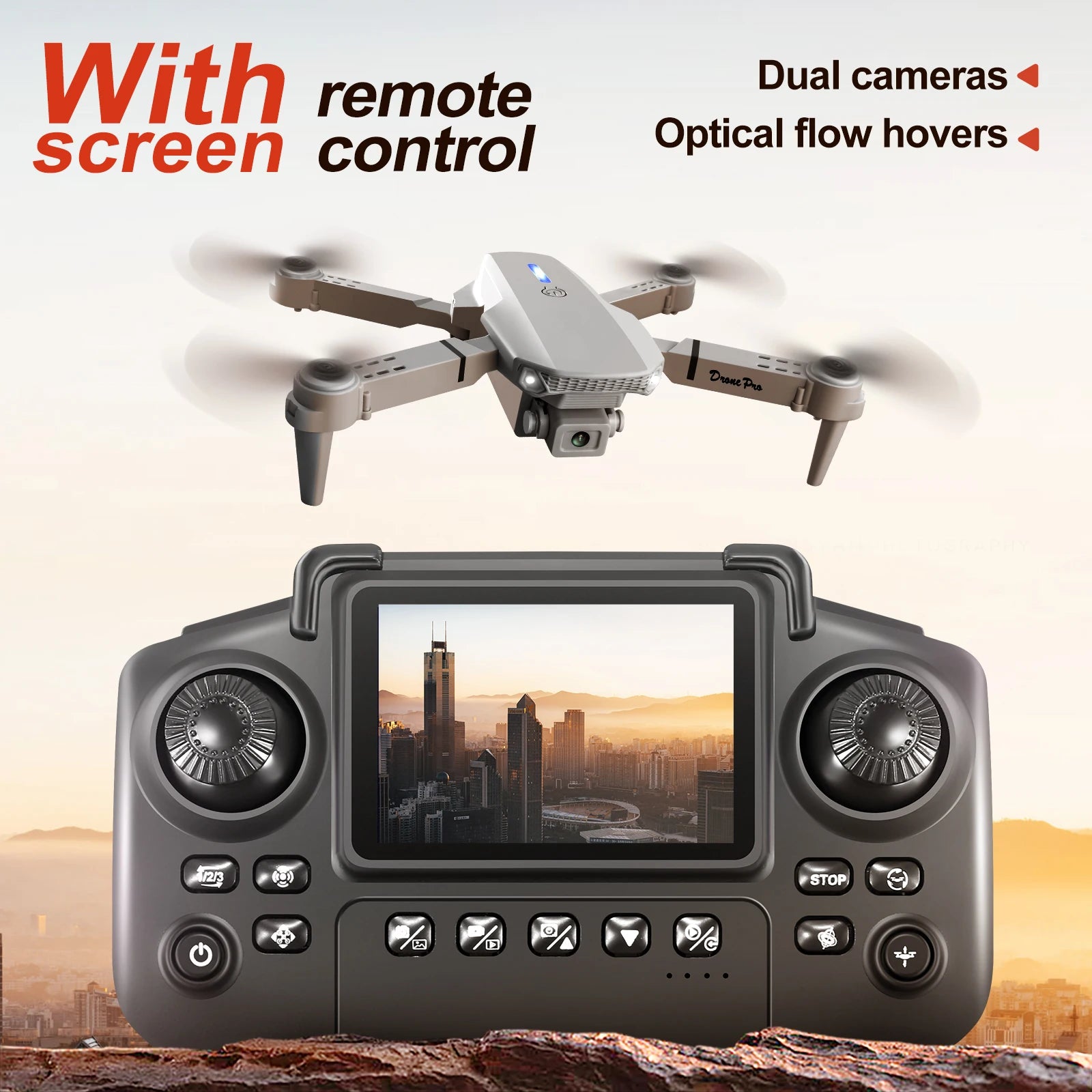 Newest E88 E99D Screen-controlled Lighting Mini Drone 4K 2 Camera Optical Flow Remote Control Aircraft Mavic Air 2