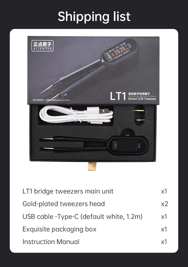 ALIENTEK LT1 Mini Smart Tweezer LCR Tester ERP ESR Tester Digital Resistance Capacitance Inductance Continuity Diode Test Tool