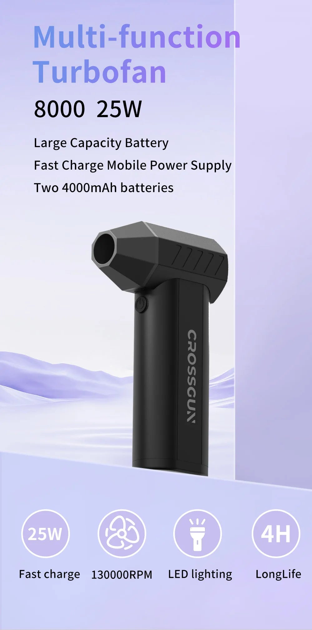 CROSSGUN New Jet Fan Strong Portable Power Handheld Dust Elimination Computer Hurricane Storm Source Turbo Jetfan LED X6 Pro