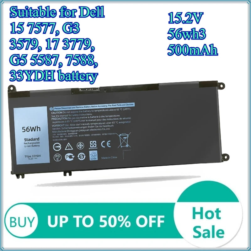 15.2V 56wh 3500mAh Suitable for Dell 15 7577 G3 3579 17 3779 G5 5587 7588 33YDH battery