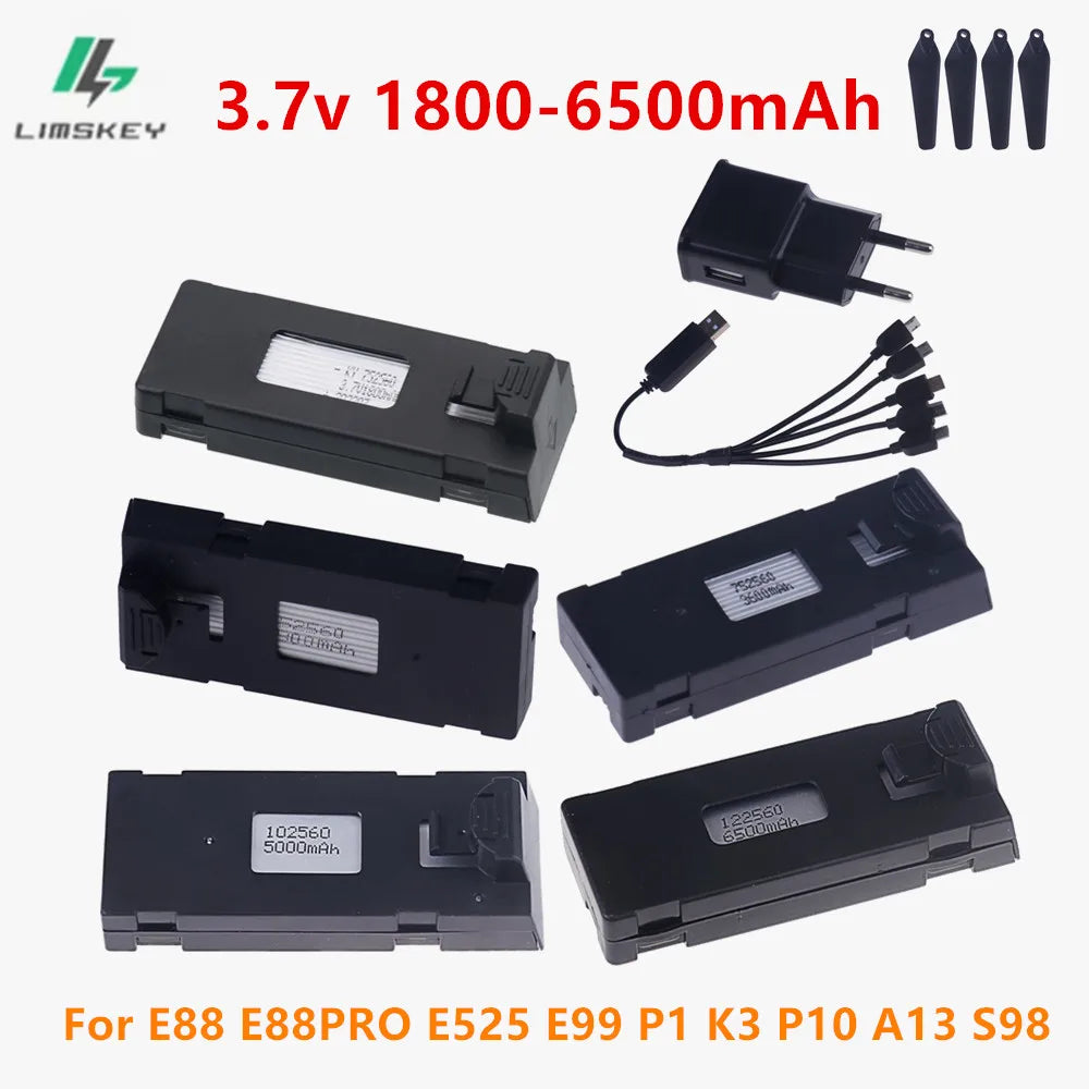 E88 Drone Battery 3.7V 1800/2600/3600/5000/6500mAh For E88PRO E99 E99PRO P1 K3 P10 A13 E525 RC Quadcopter Parts Battery