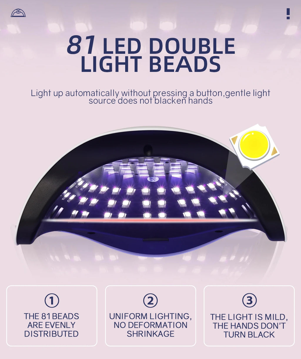 380W UV Nail Lamp 81 LEDs Nail Dryer Machine with LCD Screen Quick-drying Manicure Lamp for Curing All Nails Gel Nail Art Tools