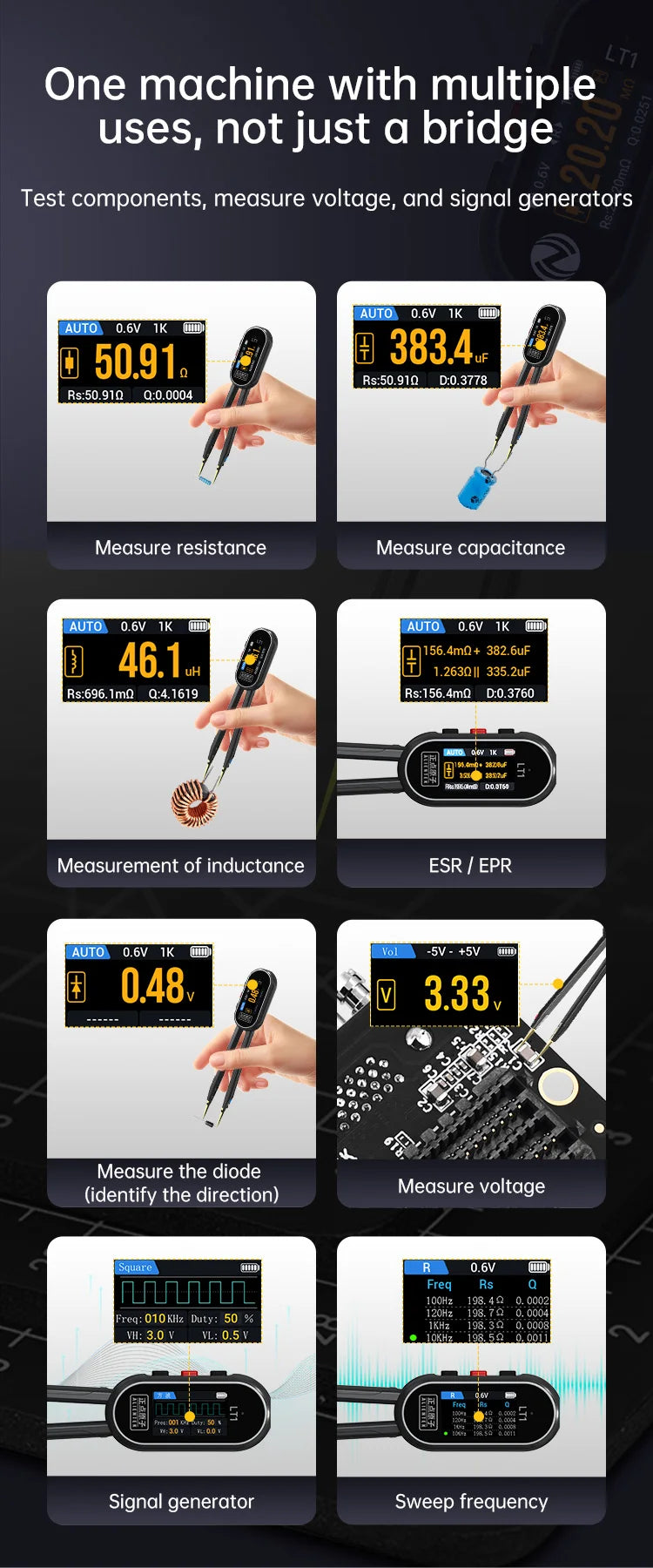 ALIENTEK LT1 Digital TweezersLCR Tester Resistance capacitance Diode Inductancem Circuit board maintenance and inspection