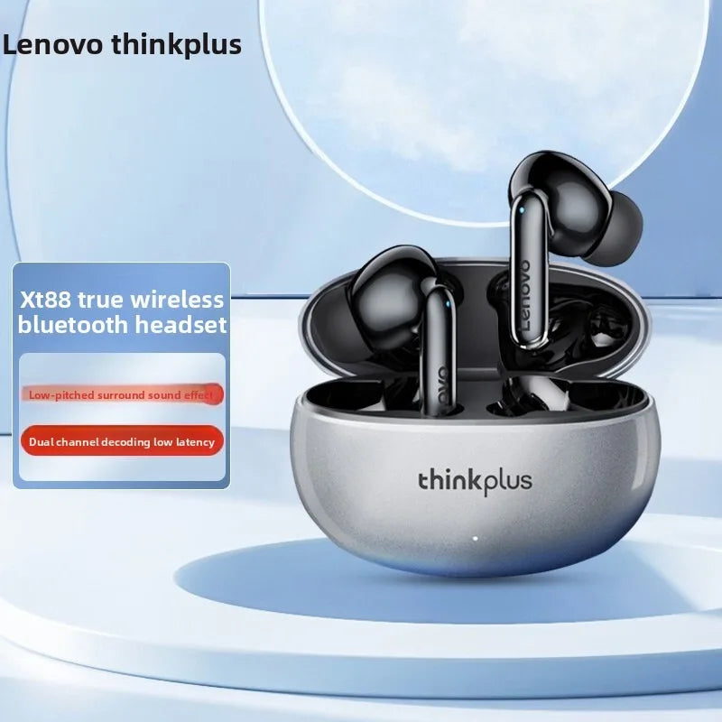 Lenovo Thinkplus XT88 True Wireless Earbuds Bluetooth 5.3, Low Latency Stereo Headphones with 12H Playtime, Metal Diaphragm