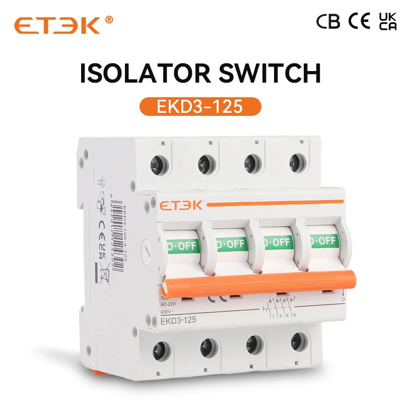 EKET Isolater Switch  AC type 125A Low Voltage 50Hz 1,2,3,4 pole 240/415V Miciature Isolater Switch EKD3