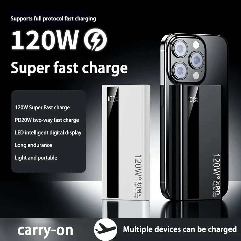 120W Fast Charging Power Bank Portable USB-C Battery Pack for iPhone & Android