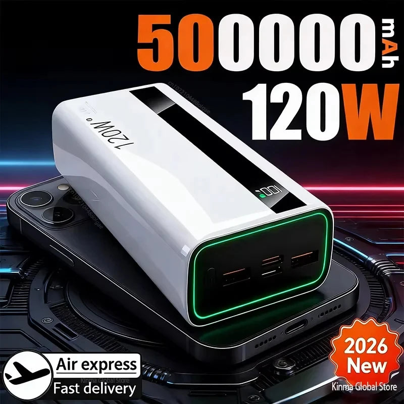 120W Fast Charging Power Bank Portable USB-C Battery Pack for iPhone & Android