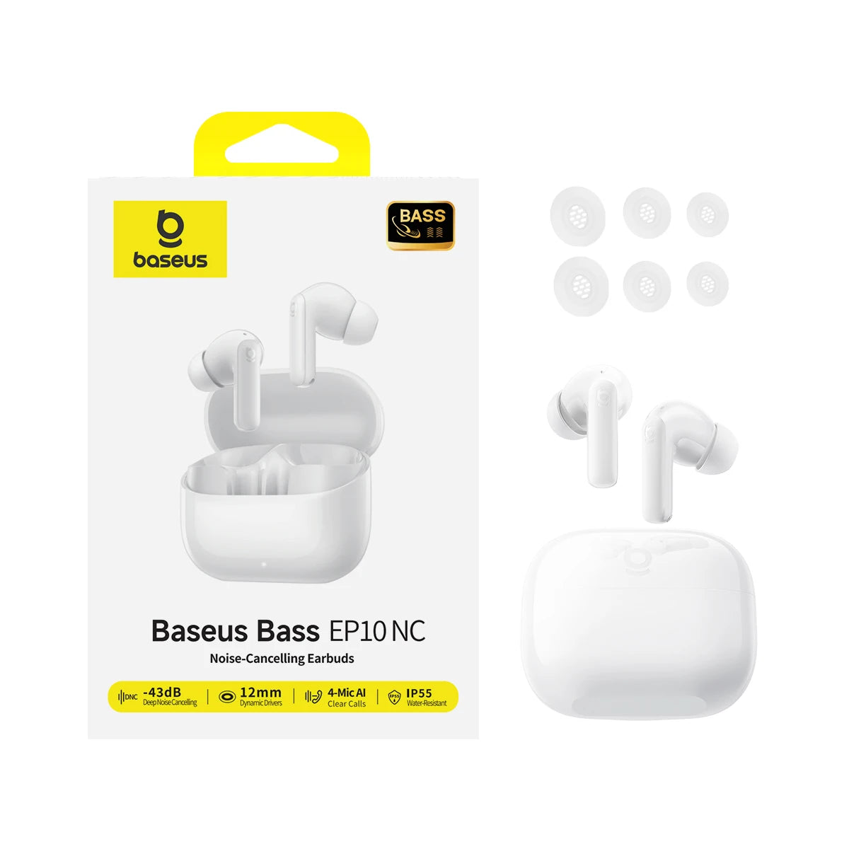 Baseus EP10 NC -43dB Noise Cancelling ANC True Wireless Earbuds Bluetooth 6.0 In-Ear Wireless Earphones 4-Mics for Office Home