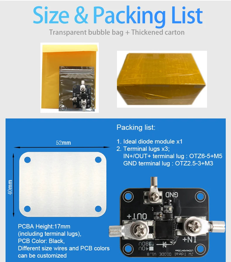 Enerkey Ideal Diode 1.5mR 40V 80V 50A Sufficient Current Photovoltaic Solar Base Station Industrial Control Redundancy Switching