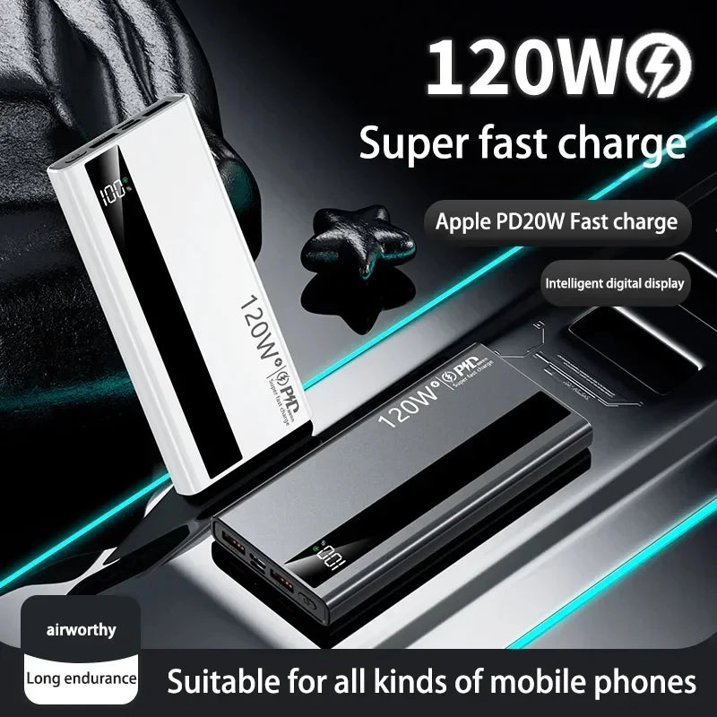 120W Fast Charging Power Bank Portable USB-C Battery Pack for iPhone & Android