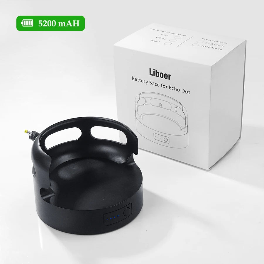 Battery Base for Echo Dot 3 Rechargeable Portable Base for Alexa Speaker Large Capacity 5200mAh/10400mAh Pure Color Black/White