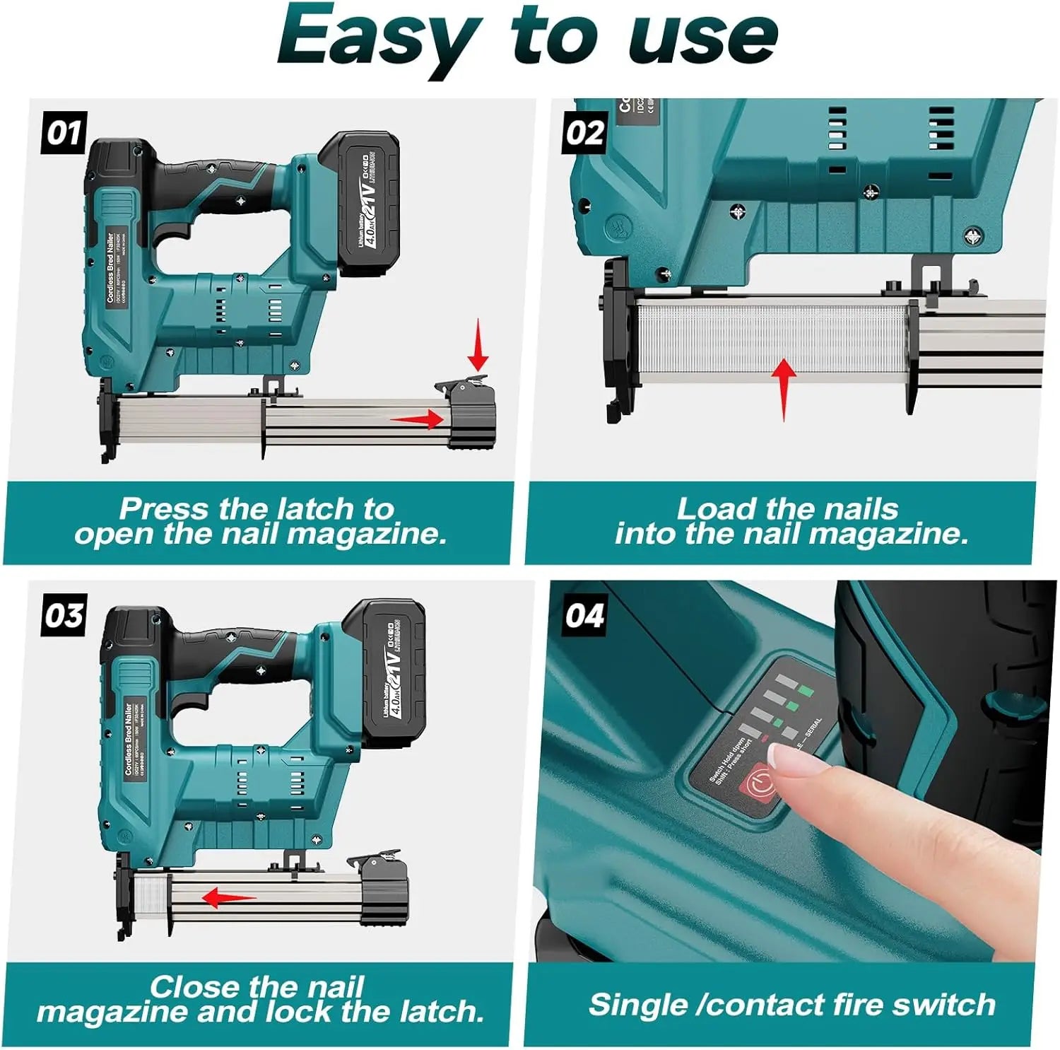 18V Electric Nailer Stapler Gun for 18V Makita Battery Woodworking Cordless Electric Impact Nail Gun DIY Tools (no battery)