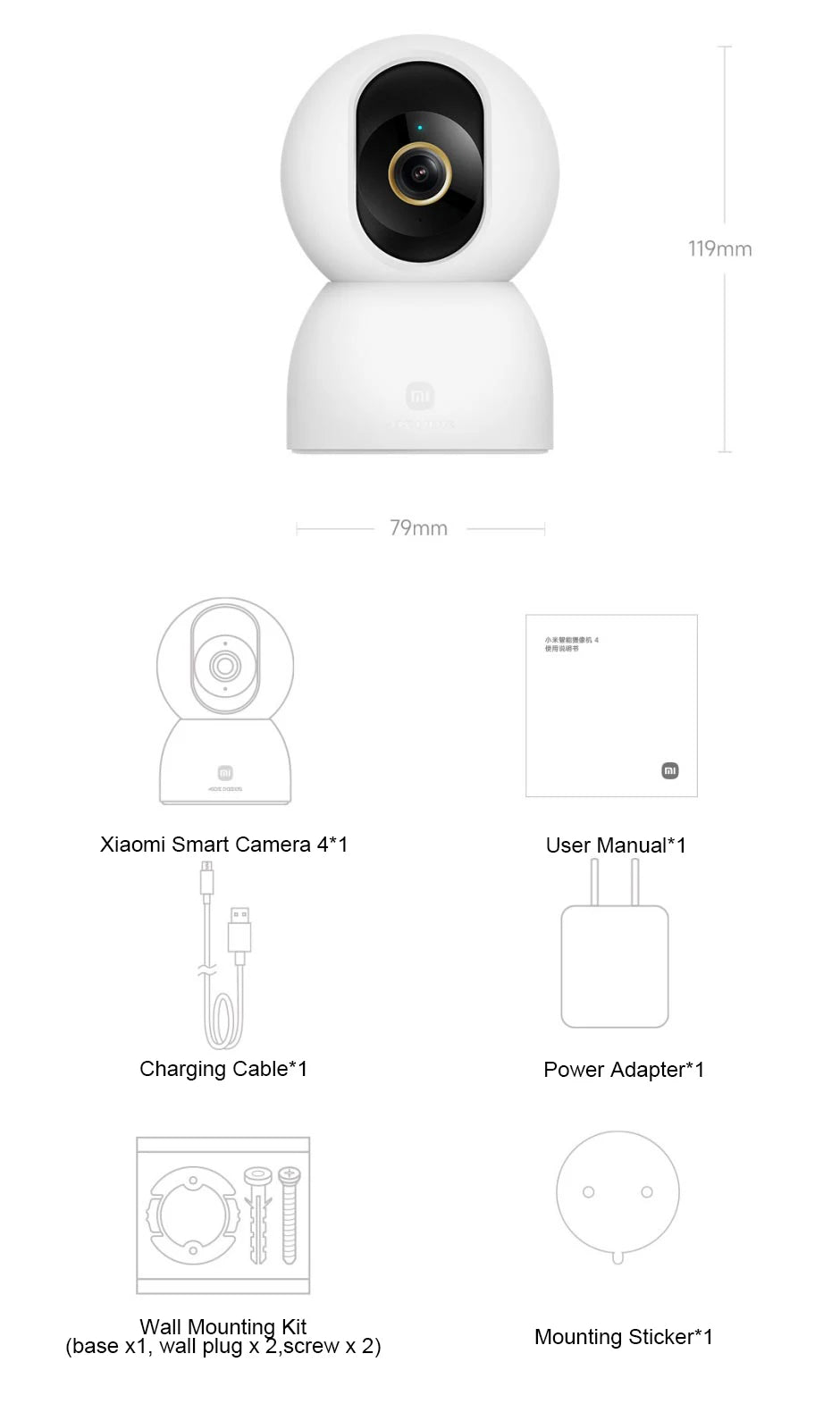 XIAOMI Smart Camera 4,Dual-band Wi-Fi 6,8MP 4K HDR AI Tracking,Night Vision,Two-Way Audio,Home Security Baby Monitor,Pet Camera