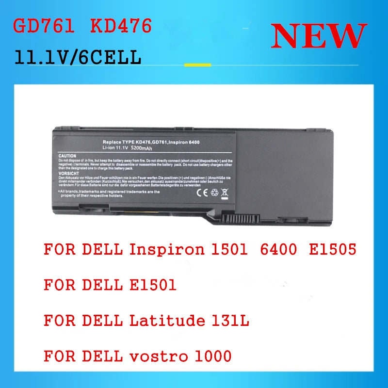 New GD761 Laptop Battery For DELL Inspiron 1501 6400 E1505 PP20L For Latitude 131L vostro 1000 XU937 UD267 RD859