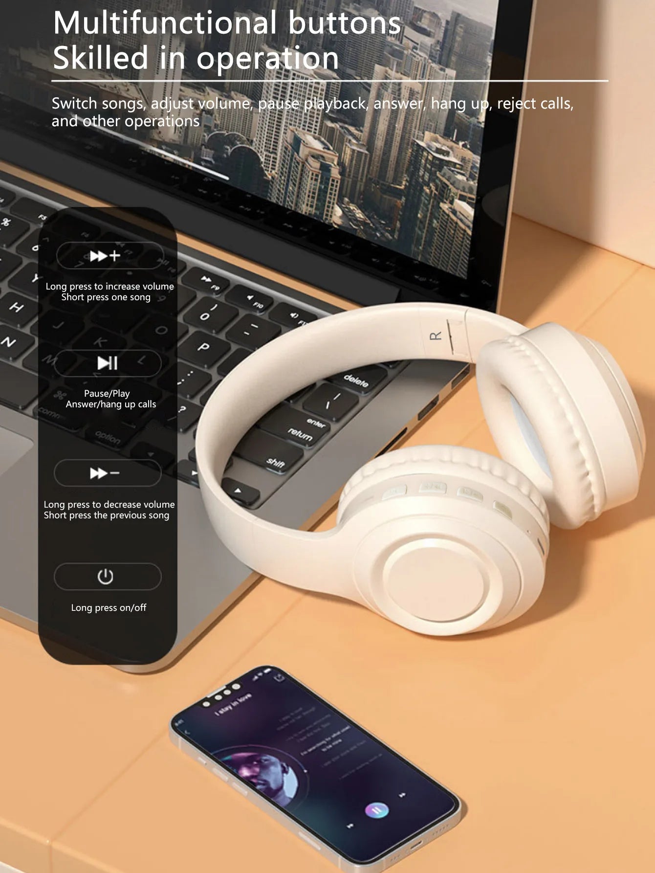 V9 wireless gaming Bluetooth headphones, over-ear Bluetooth headphones, long battery life and low latency