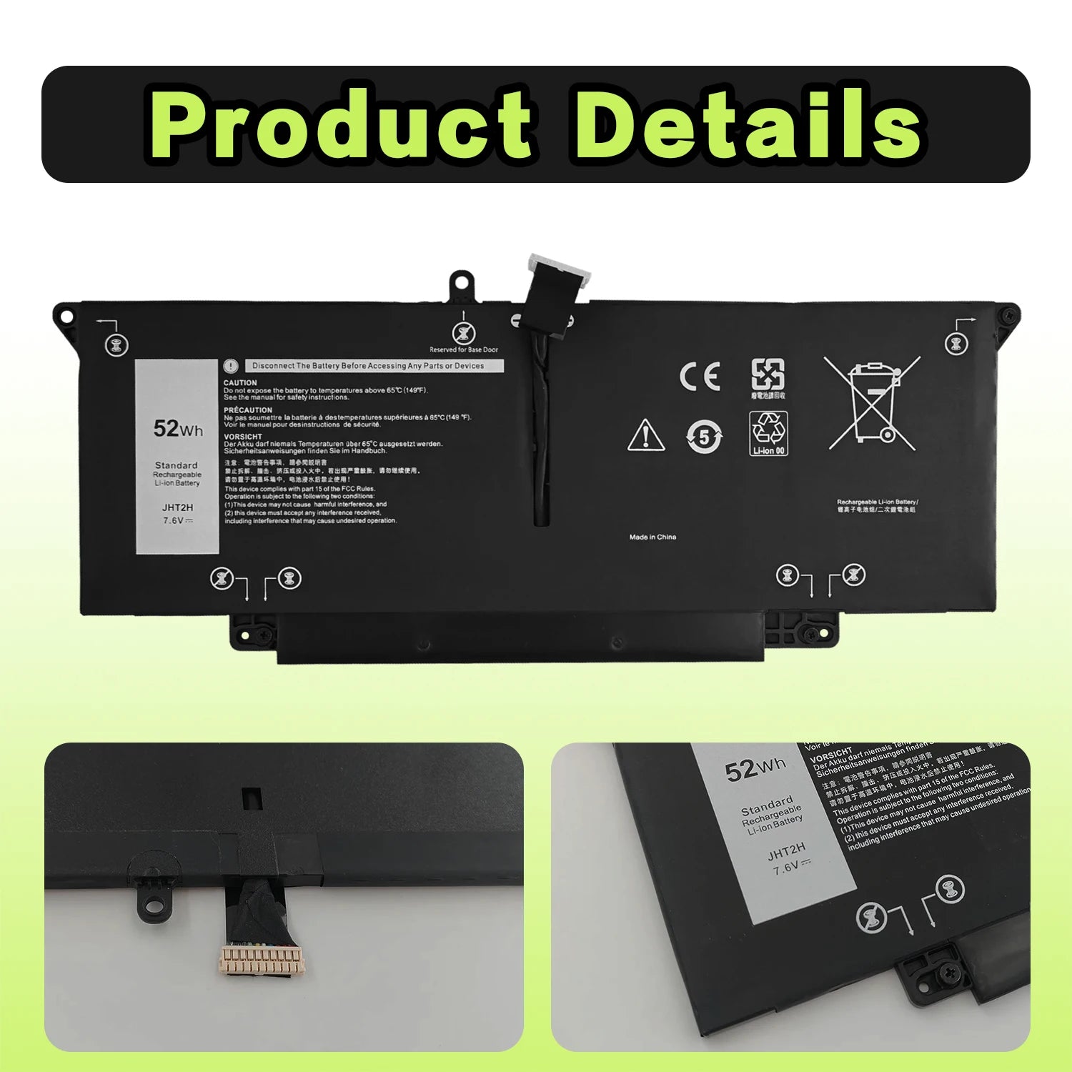 SAT Laptop Battery for Dell JHT2H Latitude 7310 7410 Series 35J09 0YJ9RP 009YYF 07CXN6 04V5X2 0HRGYV 52WH