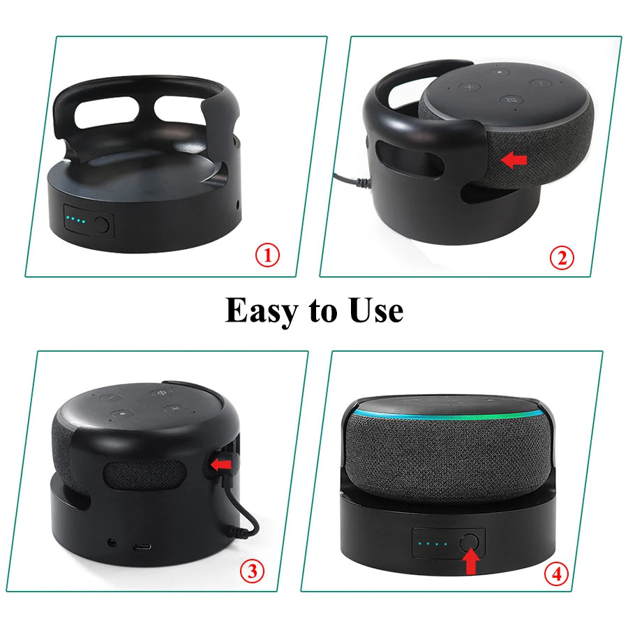 Battery Base for Echo Dot 3 Rechargeable Portable Base for Alexa Speaker Large Capacity 5200mAh/10400mAh Pure Color Black/White