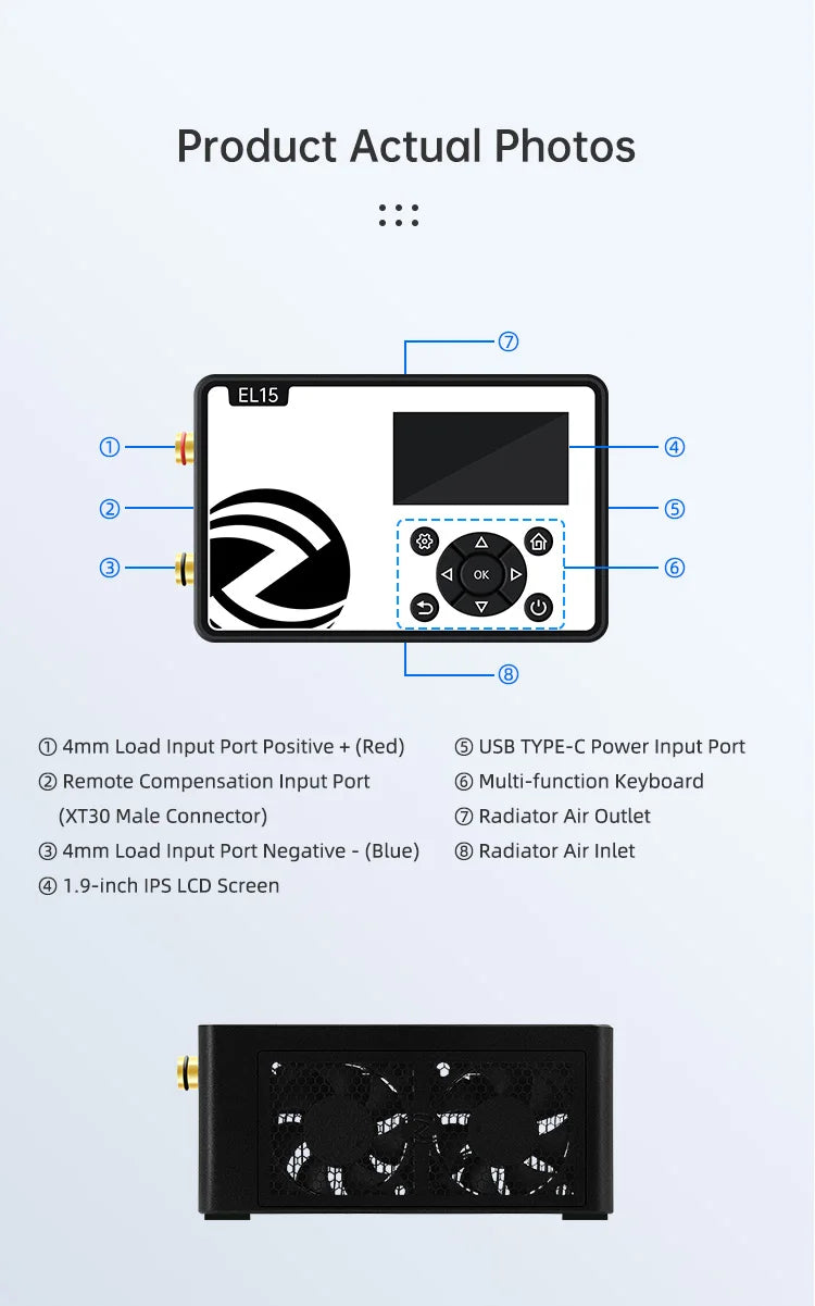 ALIENTEK EL15 150W DC Electronic Load, Mini Programmable Battery Tester with Constant Current and Voltage Check
