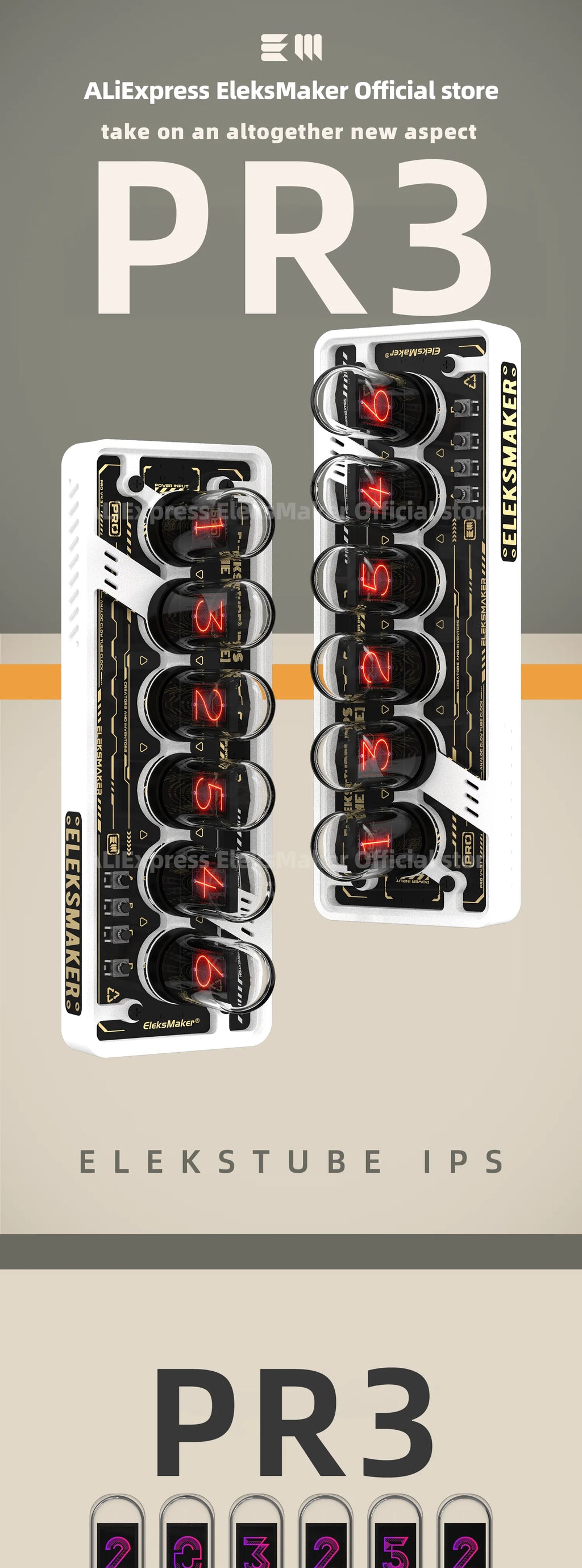 EleksMaker EleksTube IPS PR1 PR2  6-Bit IPS Retro Glows Analog Nixie Tube elekstube clock