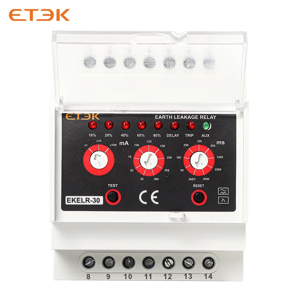 ETEK Earth Leakage Relay Adjustable Current Fault Protection AC Delay 30mA 30A 230V EKELR-30