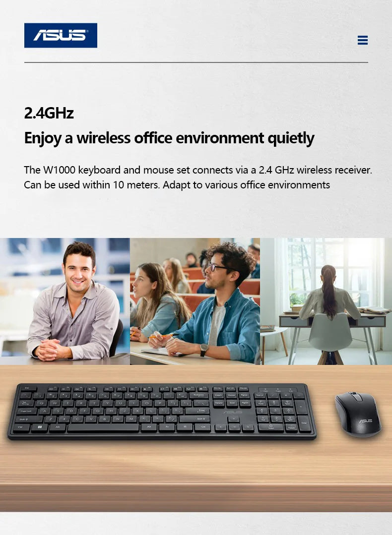 ASUS W1000 Wireless Keyboard Set Lightweight Unisex Office Home Ergonomic Keyboard