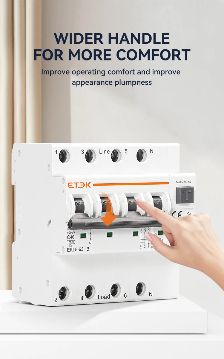 ETEK B Type 230V 1P+N 3P+N  Residual Current Circuit Breaker With Over And Short Current  Leakage Protection C curve RCBO EKL5