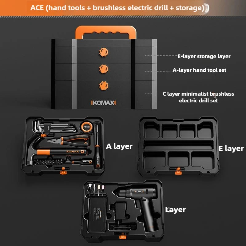 Handworking Powerful Tool Set Hardware DIY Power Toolkit Multi-purpose Electrician Maintenance Tools Case Electric Drill Toolbox